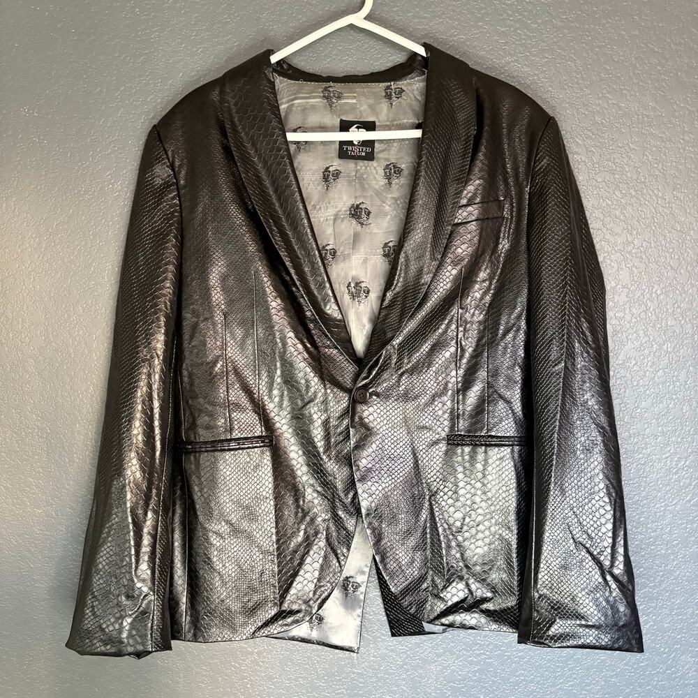 Y2K Twisted Tailor Faux Snakeskin Blazer Mens Black Trinity Jacket Sport Coat